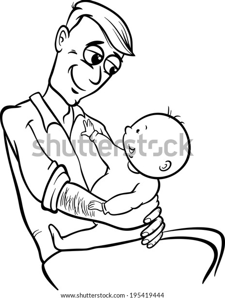 Black White Cartoon Illustration Father His Stock Illustration 195419444