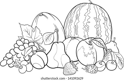 Black White Cartoon Illustration Fruits Group Stock Illustration ...