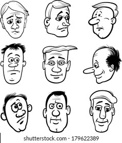 Black White Cartoon Illustration Men Heads Stock Illustration 179622389 