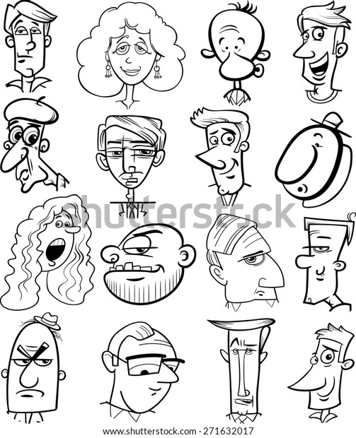 Black White Cartoon Illustration People Characters Stock Illustration ...