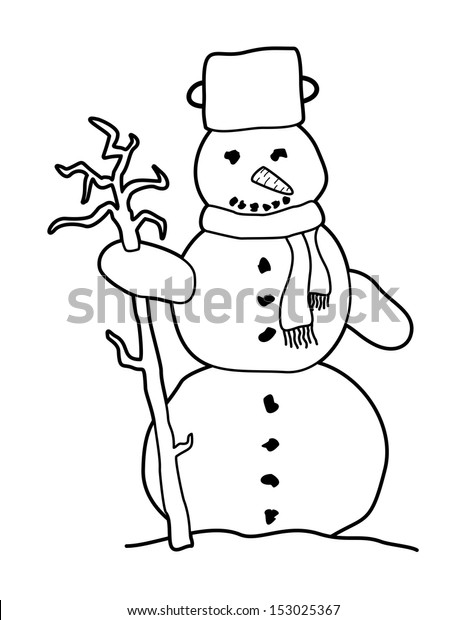 Black White Cartoon Snowman Without Any Stock Illustration