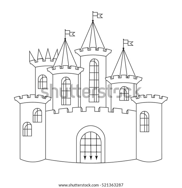 Black White Castle Contour Line Drawing Illustration De Stock