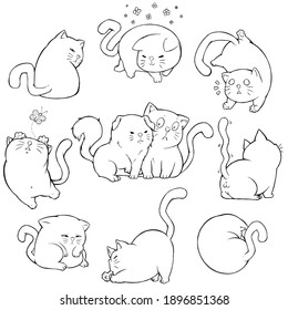 Black And White Cat Collection Cartoon Hand Draw