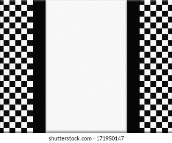 Black and White Checkered Frame with Ribbon Background with center for copy-space, Classic Checkered Frame