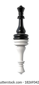 Black And White Chess Queen Turned Upside Down. Isolated On White Background. 3d Illustration.