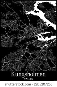 Black And White City Map Poster Of Kungsholmen Sweden