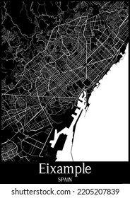 Black And White City Map Poster Of Eixample Spain