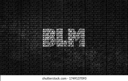 A black and white colored Black Lives Matter (BLM) background graphic illustration with BLM in the center to raise awareness about racial inequality. police brutality and prejudice