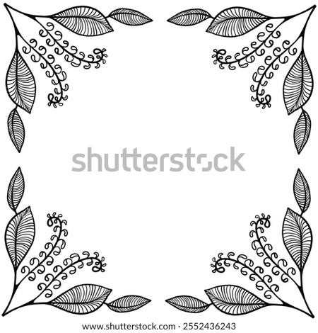 black and white coloring border frame floral herbal abstract digital illustration art 