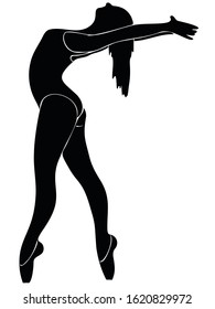Black   white digital figure drawing in silhouette ballerina en pointe and arched back   stretched arms side  on 