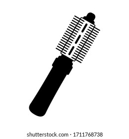 Black and white electric hairbrush. Everyday hair care tool. Hairdresser equipment illustration for icon, stamp, label, certificate, brochure, leaflet, poster, coupon or banner decoration - Powered by Shutterstock