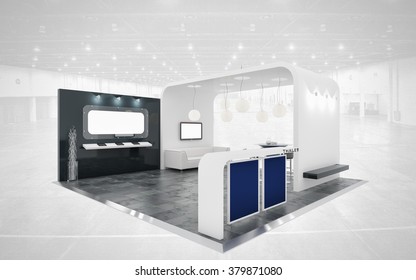 black and white exhibition stand 3d rendering