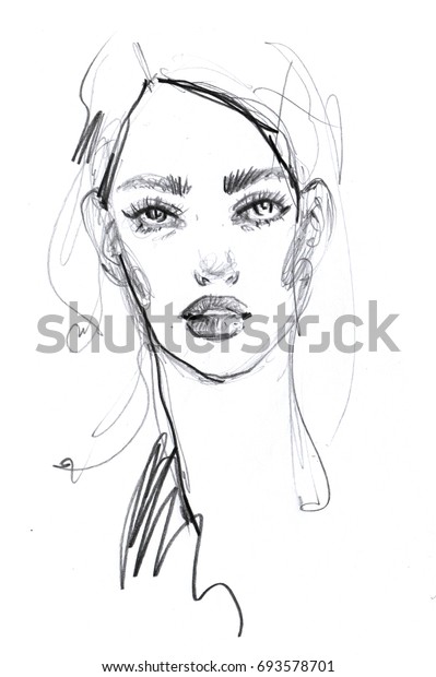 Black White Face Pencil Sketch Stock Illustration 693578701