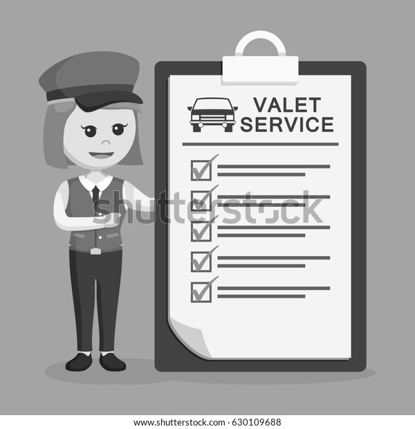 black and white female valet with valet service\
clipboard black and white\
style