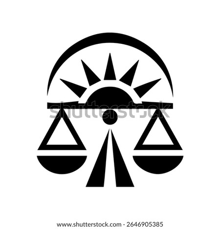 Black and white flat icon of the Libra zodiac sign featuring a stylized balance scale 