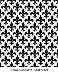 Black and White Fleur De Lis Textured Fabric Background that is seamless and repeats