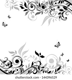 Black White Floral Banner Stock Vector (Royalty Free) 138167114