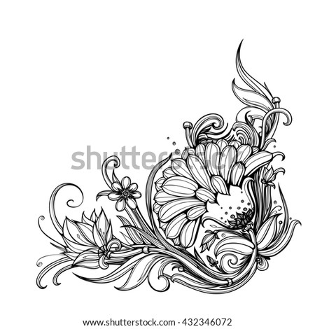 Stylized Black Floral Border On A White Background Royalty Free
