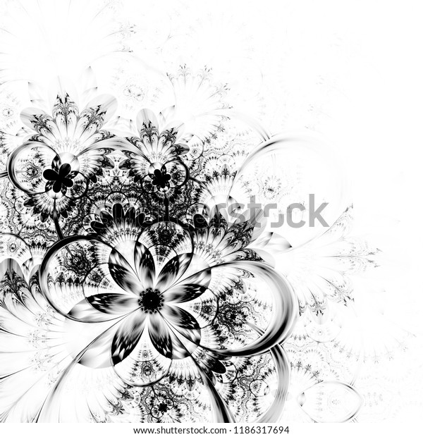 Black White Floral Printable Scrapbook Paper Stock Illustration