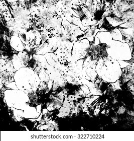 Black and white floral sketching charcoal background 