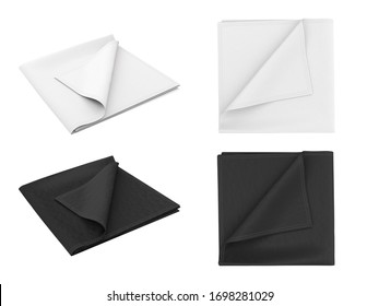 Black And White Folded Scarf, Shawl, Kerchief, Bandana, Handkerchief, Rag, Cloth, Towel, Napkin. 3d Realistic Illustration Isolated On White Background.