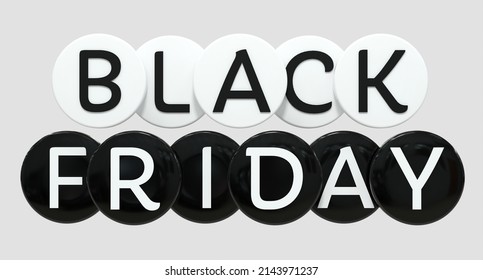 Black And White Black Friday Logo In Circle Shape - 3d Rendering