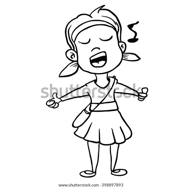 Black White Girl Sing Cartoon Stock Illustration 398897893