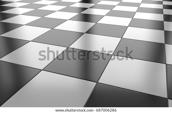 白黒の光沢のあるセラミックタイルの床の背景 3dレンダリング のイラスト素材 687006286