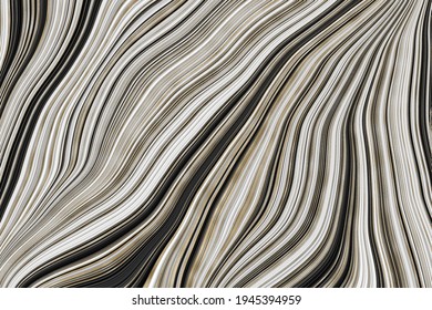 Black White And Gold Abstract Background Texture With Striped Line Waves Of Liquid. Concept Of Luxury Elegant Sophisticated Pattern For Beauty Cosmetics Self Care Content. 