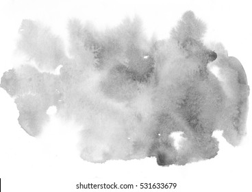 Black And White Grey Watercolor Splash Background. Design Artistic Element For Banner, Print, Template, Cover, Decoration