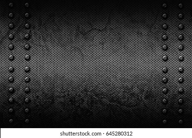 Black And White Grunge Mesh Background. Rivet On Metal Plate. Material Design 3d Illustration.