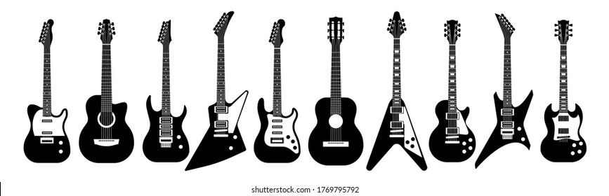 Black White Guitars Acoustic Electric Guitar Stock Vector (Royalty Free)  1500673049 | Shutterstock