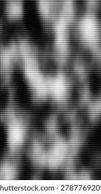 Black and white halftone pattern with abstract wavy shapes. Dark diamond dot texture. This high-contrast image functions as a bold, classic background for visual projects.