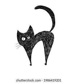 Black White Halloween Cat Illustration Stock Illustration 1986419201 ...