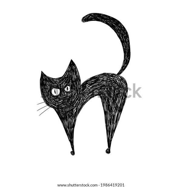 白黒のハロウィーン用の猫イラスト のイラスト素材