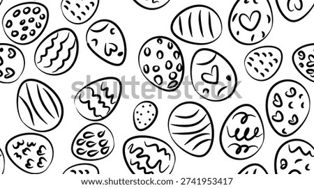 Black and White Hand Drawn Easter Egg Seamless Pattern Doodle Style