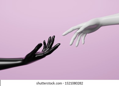 Black And White Hand On Pink Background. 3D Render Image.