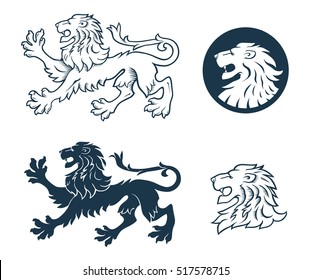 Black and White Heraldic Lion illustration, lion head