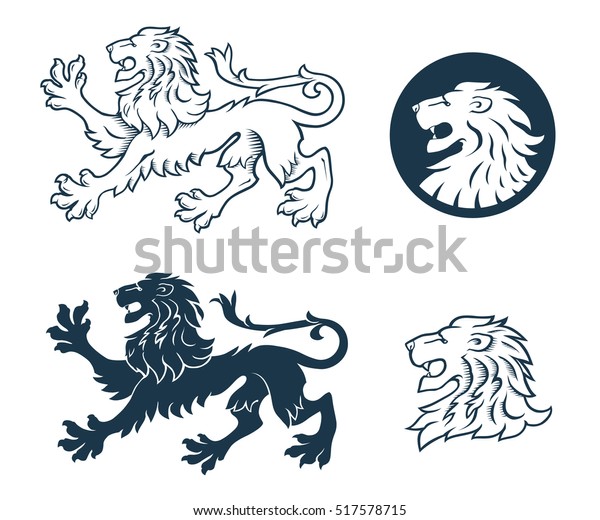白黒の紋章ライオンイラスト ライオンの頭 のイラスト素材 517578715