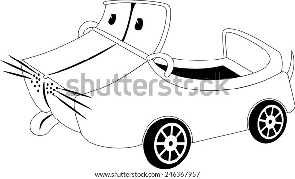 Black and white
illustration of a cartoon
car