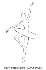 Black White Contour Sketch Dancing Ballerina Stock Illustration 1299576055