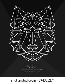 Black And White Illustration Of Geometric Wolf Head.