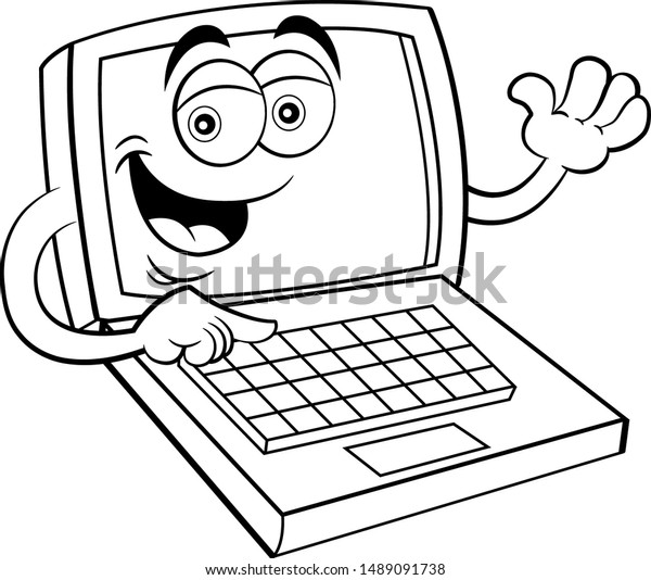 Black White Illustration Happy Laptop Computer Stock Illustration ...