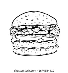 ハンバーガーの白黒のイラスト のイラスト素材 Shutterstock