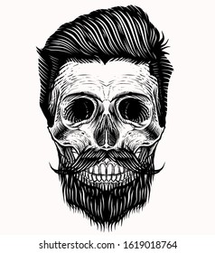 A Black And White Illustration Of A Skull With A Rockabilly Hairstyle