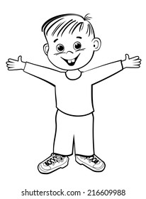 Black White Illustration Smiling Boy Standing Stock Illustration ...