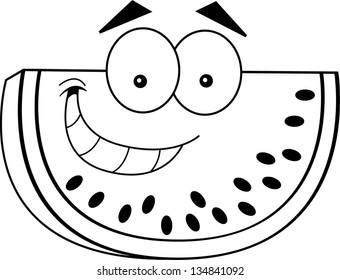 Black White Illustration Smiling Slice Watermelon Stock Illustration ...