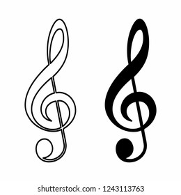 Black and white illustration of treble clefs