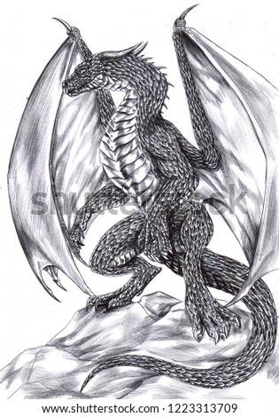 black white illustration winged