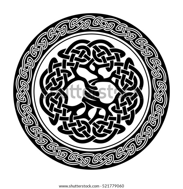 Black White Illustration Yggdrasil Celtic Tree Stock Illustration 521779060